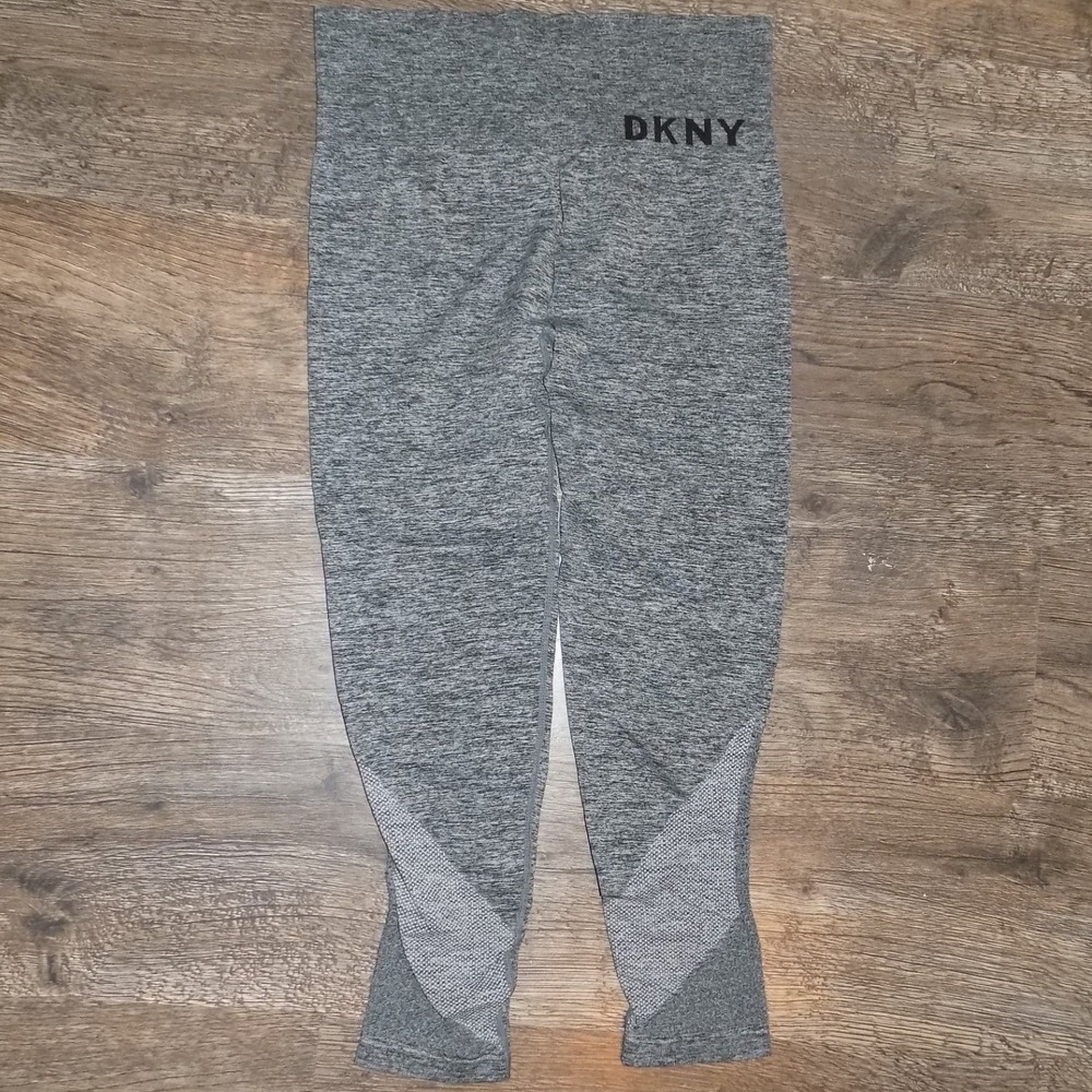 DKNY Sport Leggings Womens Medium Gray Excellent Seamless High Waisted Mesh‎